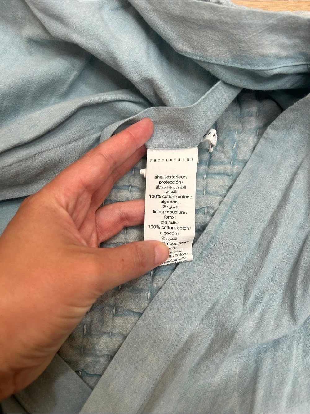 Pottery Barn Stonewashed Cotton Pick-Stitch Sham Blue Standard Set